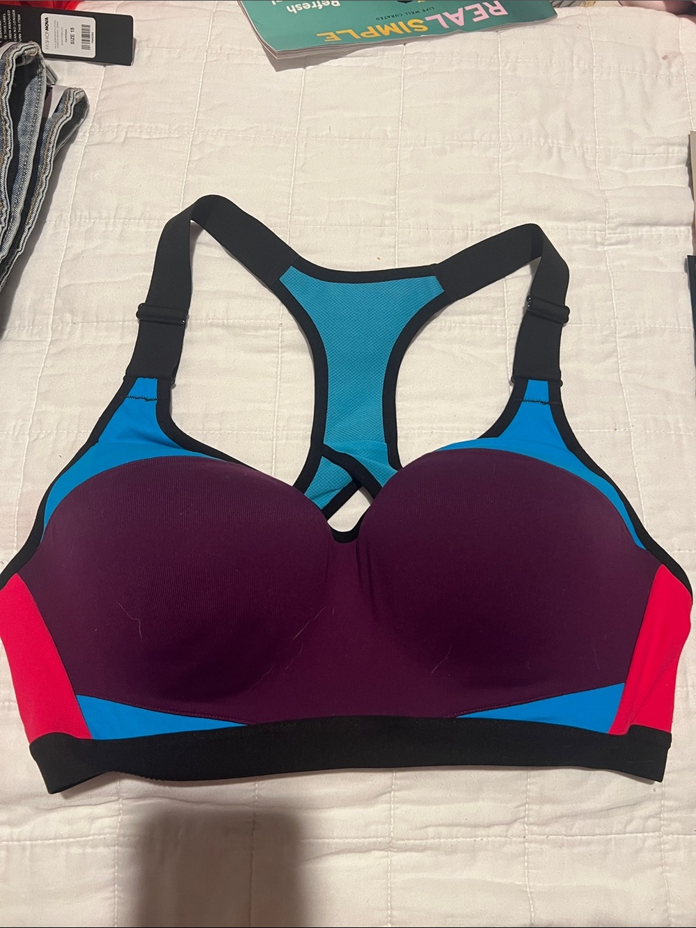 Victoria's Secret Colorblock Racerback Sports Bra in Purple, Blue & Red